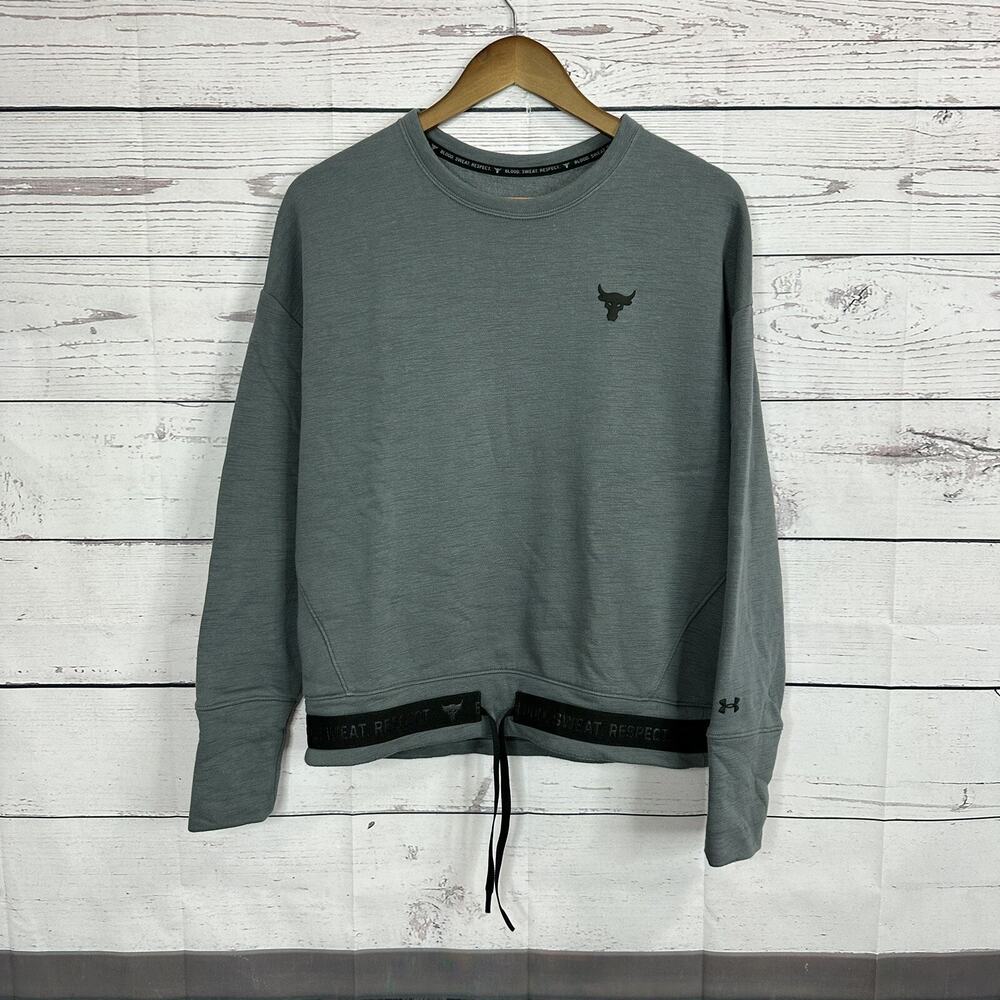 Under‎ Armour Project Rock Sweatshirt Womens Small Gray Pull over Boxy Crew